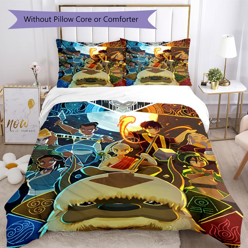 Set di biancheria da letto con motivo Avatar The Last Airbender da 3 pezzi, set copripiumino include copripiumino e federe, perfetta decorazione per la camera da letto per tutte le stagioni e regalo