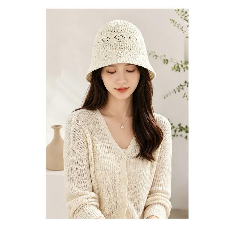 Women S Knitted Hollow Bucket Hat Summer Breathable Sun Shade Hat