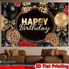 2D Leopard Print Happy Birthday Backdrop, Black Gold Balloon Party Decor