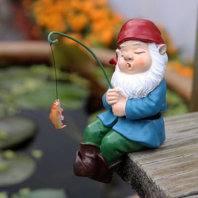 Sleeping Position Fishing Dwarf Figurine, Resin Home Outdoor Garden Miniature Elf Statue, Landscape Decoration