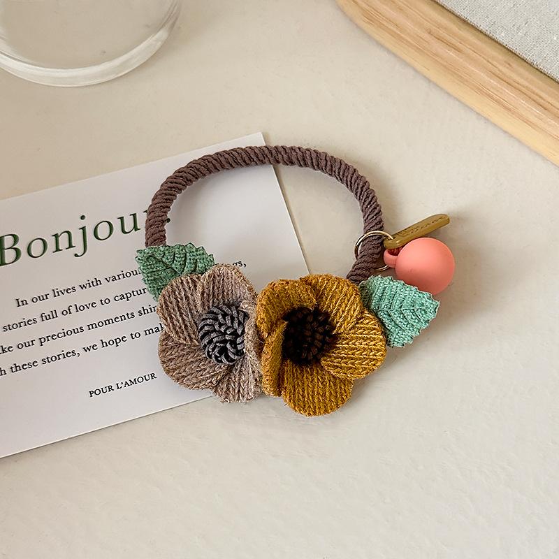 Women Girls Elastic Hair Bands Knitting Wool Flowers Hair Bands Cute Rubber Band Scrunchie Headband Fashion Hair Accessories
