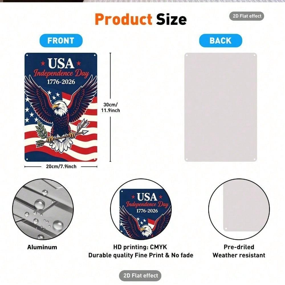 American Independence Day 1776 2026 Vintage Bald Eagle US Flag Tin Sign Retro Wall Art 20x30 Inch Home Bar Decor