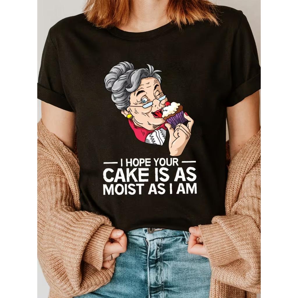 Women's Funny "I Hope Your Cake Is Moist I " T-Shirt - Humorous Short Sleeve Crew Neck Top
