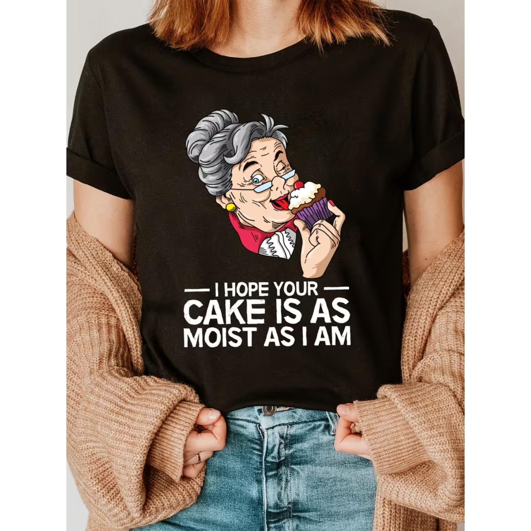 

Женская забавная футболка Надеюсь, ваш торт будет влажным I - Юмористический топ с коротким рукавом и круглым вырезом S чёрный