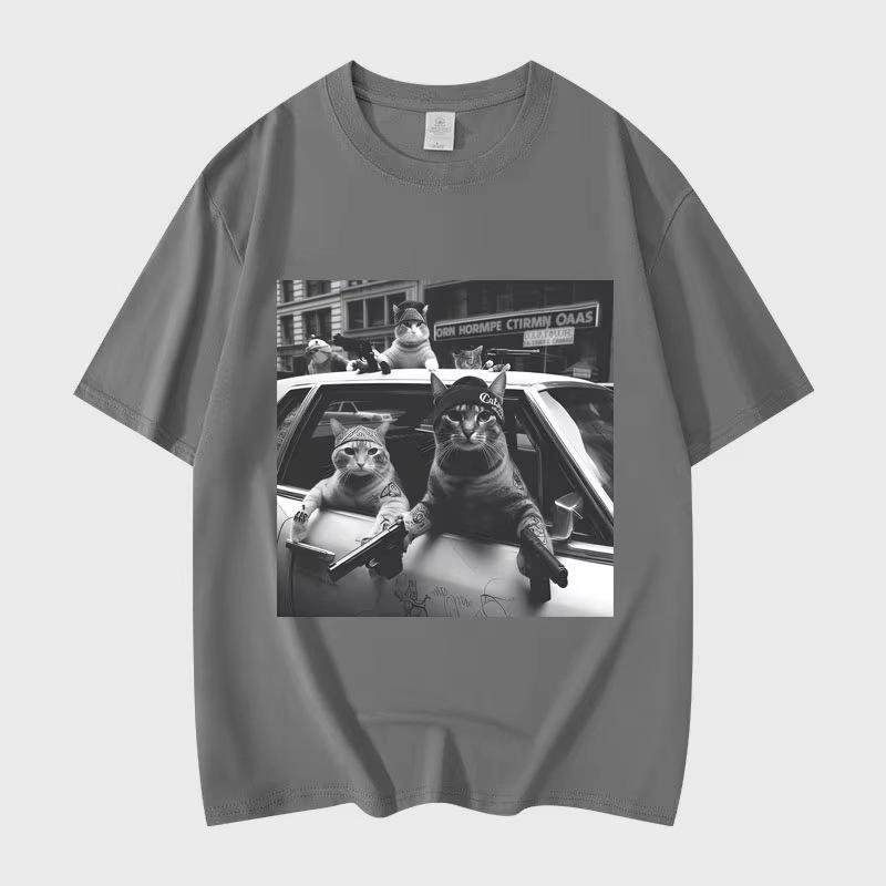 2026 New HighQuality Cotton Funny Cat Joke Graphic TShirt Unisex Teens Short Sleeve Streetwear Summer Casual Top Hot Sale