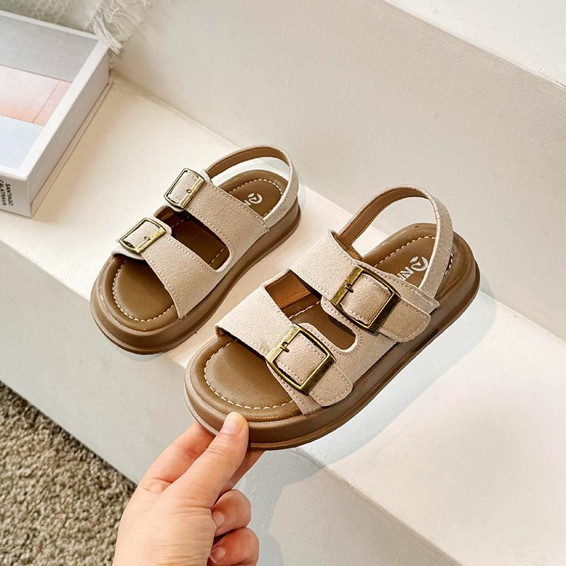 

Children Retro Slippers Buckle Kids Summer Beach Shoes Simple Open-toe Classic Solid Color Boys Girls Casual Sandals New 24