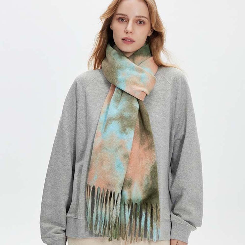 Boucle Knit Tie Dye Scarf Western Style Winter Neck Warmer Gradient Shawl Outdoor