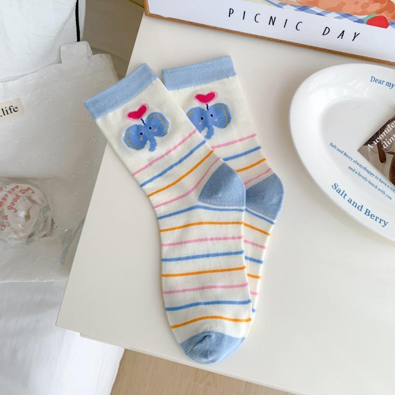 Kadın İlkbahar ve Yaz Sevimli Puantiyeli Çarpışan Renkli Karikatür Fil Boru İçinde Yığın Çorap