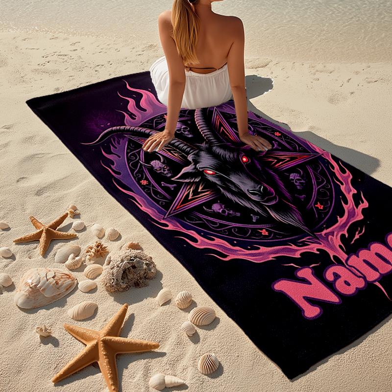 Custom Name Ultra-Soft Beach Towel with Goat Theme,Ideal for Pool - Camping, Diving - Perfect Travel Essential, Vibrant Beach Towel.