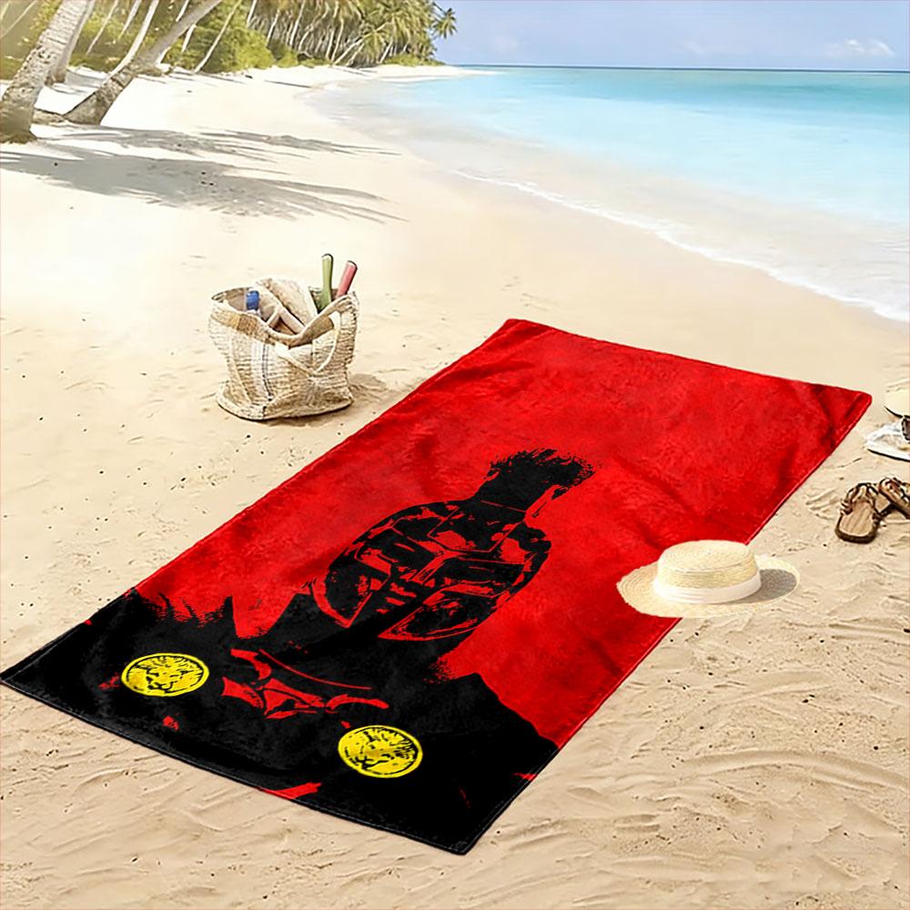 "Spartan Warrior with Red Background" Patterned beach towel quick dry perfect for travel outdoor sports jogging the beach and swimming