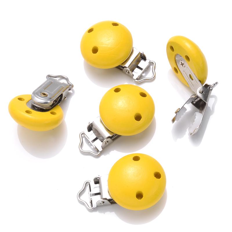 10Pcs Baby Pacifier clips 30mm Round Wooden Dummy Nipple Holder Clip for DIY Nursing Pacifier Chain Teething Toy Accessories