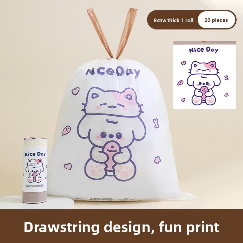 

Пакеты для мусора кухонные в рулоне большого размера с принтом медведя и затягивающимися шнурками - Очень плотные Nice Day 20 per roll