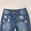 Jeans Rasgados con Calavera de Moda para Mujer - Estilo Europeo y Americano, Pierna Recta, Dobladillo Enrollado, Pantalones de Talla Grande
