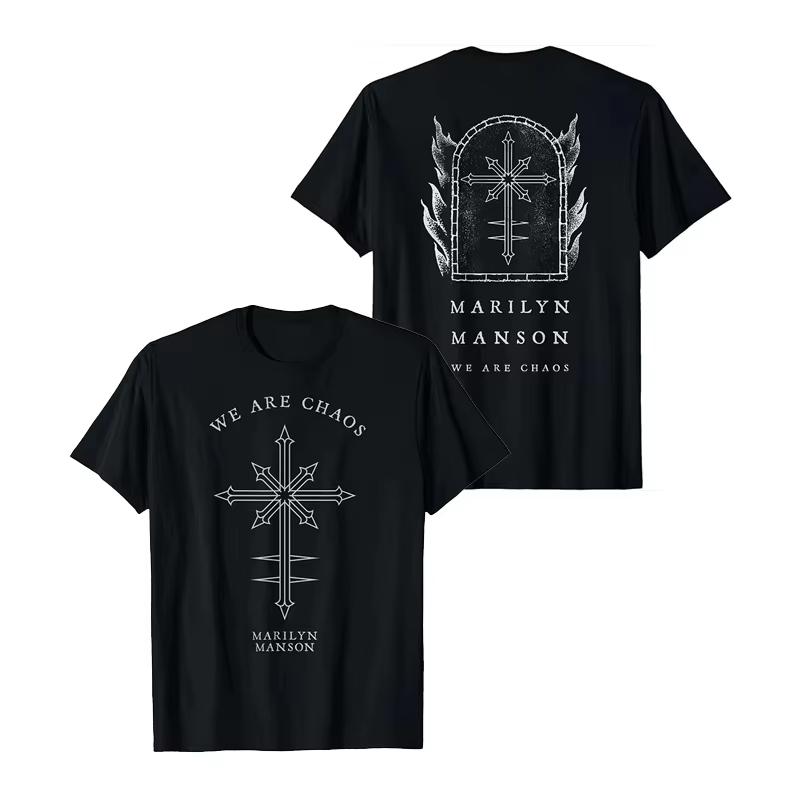 

2025 New Marilyn Manson Rock American Retro Fashion Casual High Quality Men s and Women s Cotton Crewneck T-shirt Summer M
