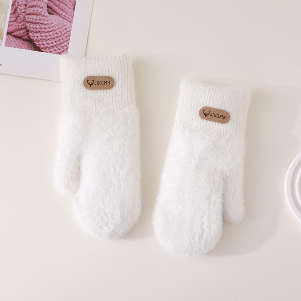 

Cute Solid Color Full Finger Mittens Warm Soft Women Gloves Thicken Gloves for Cold Weather белый