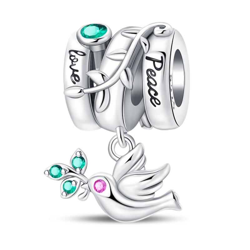 Copper Peace Dove Olive Branch Angel Love And Peace Best Wishes Charms Beads Fit Pan Original Bracelets Diy Fine Jewelry