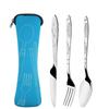 3-teiliges/4-teiliges/7-teiliges Set Essgeschirr Tragbar Bedruckt Messer Gabel Löffel Edelstahl Familie Camping Steak Besteck Geschirr mit Tasche