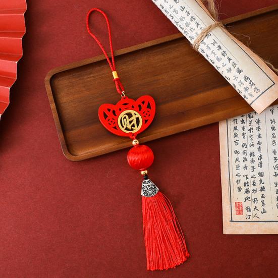 Décoration du Nouvel An Chinois Ornement Suspendu Rouge Traditionnel Pendentif Fu Porte-Bonheur avec Gland pour Fête du Printemps Maison Bureau Voiture Décoration d'Arbre