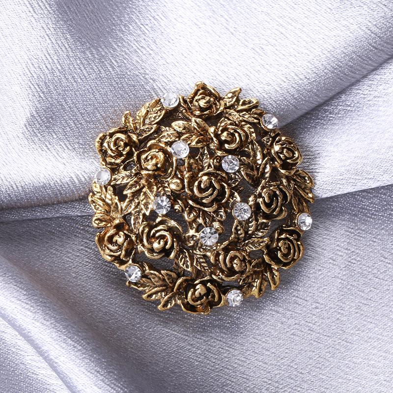 

Ретро-брошь-цветок со стразами, цветочная парчовая брошь-роза, простое пальто, кардиган, фиксированная булавка для одежды