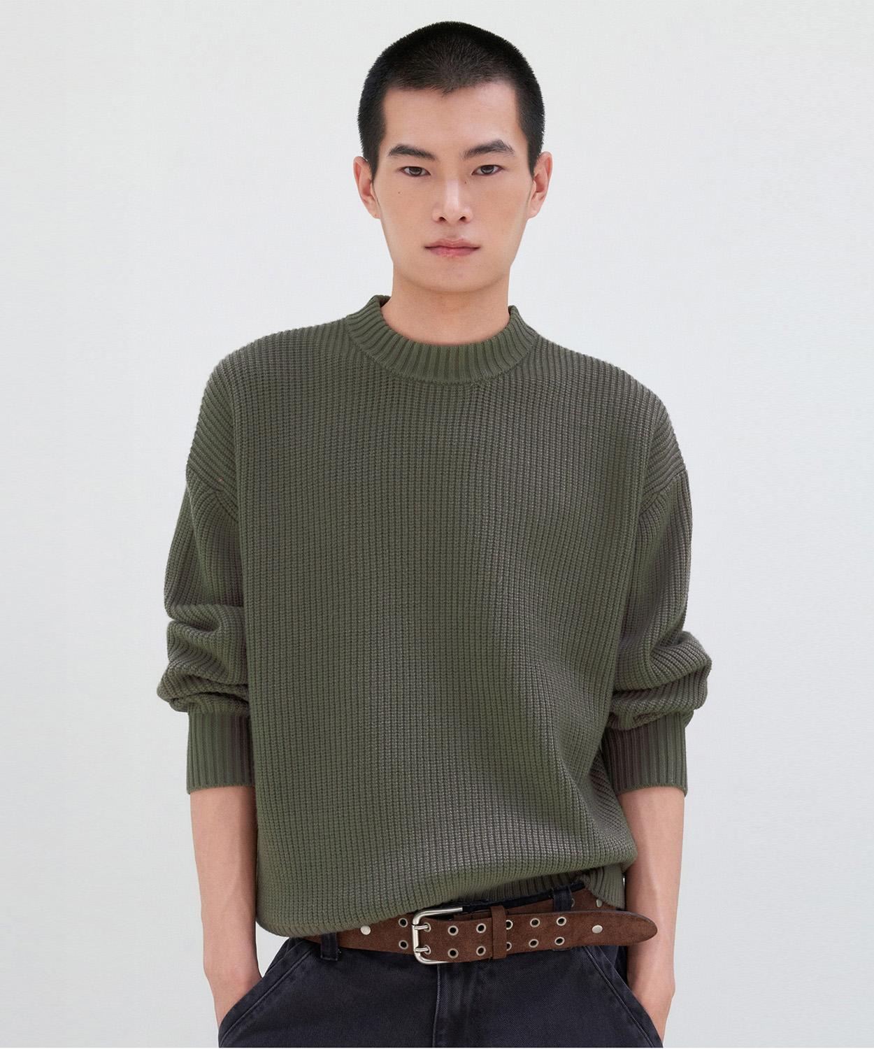 Le Art Soft Texture Round Knit [Khaki] Khaki/Xl