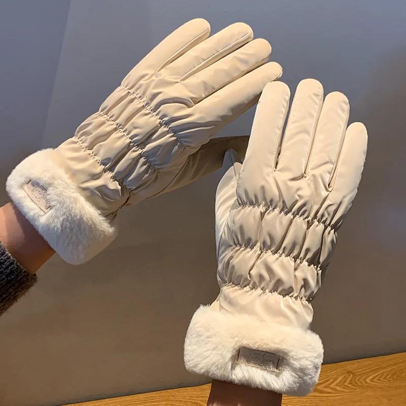 2025 New Women Winter Warm Gloves Cute Touchscreen Riding Waterproof and Cold Proof Plus Thick Plush Cotton Gloves