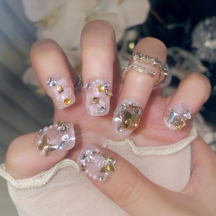 Autumn Light Luxury High-end Nail Art Wearing Finished Nail Products Elegant Short Flash Fake Nail Patch U85