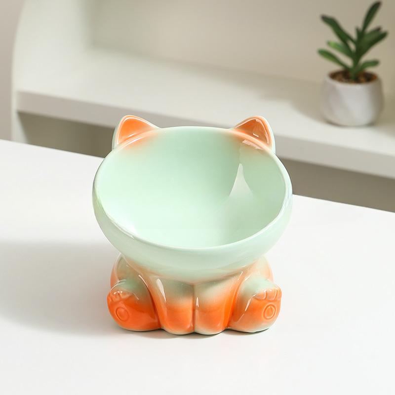 New Gradient Ceramic Cat Bowl Pet Bowl Cat Eating Bowl Drinking Bowl Pet Supplies Dog Bowl Cat Bowl Tall Bowl with Slanted Mouth