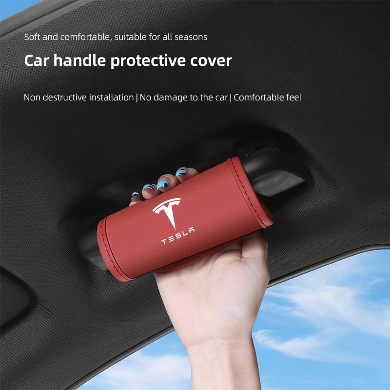 2Pcs Car Anti Slip Pull Glove Leather Handle Protector Cover For Tesla Y S Highland Juguete Model 3 Coil X Cybertruck SpaceX