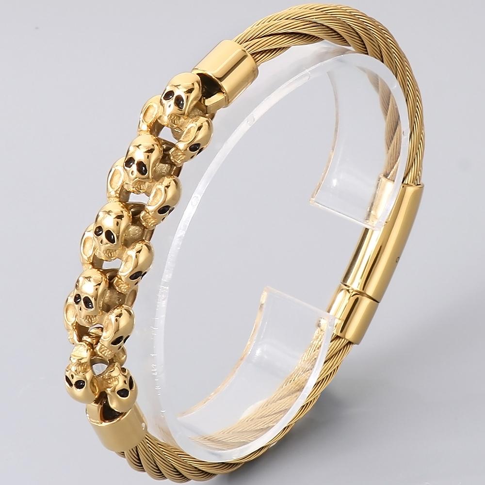 Gotiskt herrarmband med dödskalle för man Steampunk 6 mm bred flätad kedja i rostfritt stål smyckestillbehör