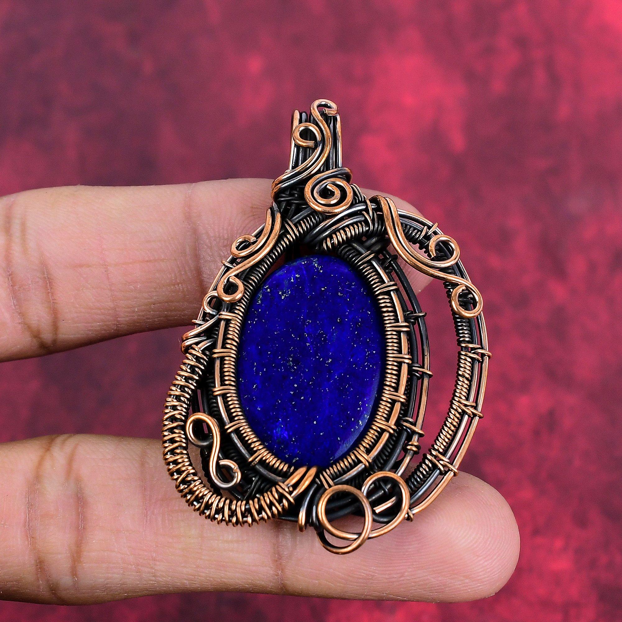 Lapis lazuli pendant copper wire wrapped jewelry genuine gemstone pendant handmade antique jewelry copper wire wrap pendant gifts for women