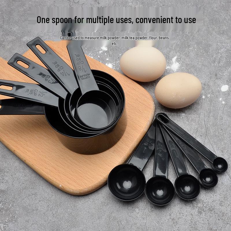 Black 10-Piece Plastic Measuring Tools Set: Spoons, Cups, and Bowls for Kitchen Baking