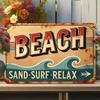 Blechschild Strand Sand Surfen Entspannen Vintage Metallschild Wandkunst Heimdekoration Küsten Sommer Poster für Bar Kneipe Restaurant Schlafzimmer Garage