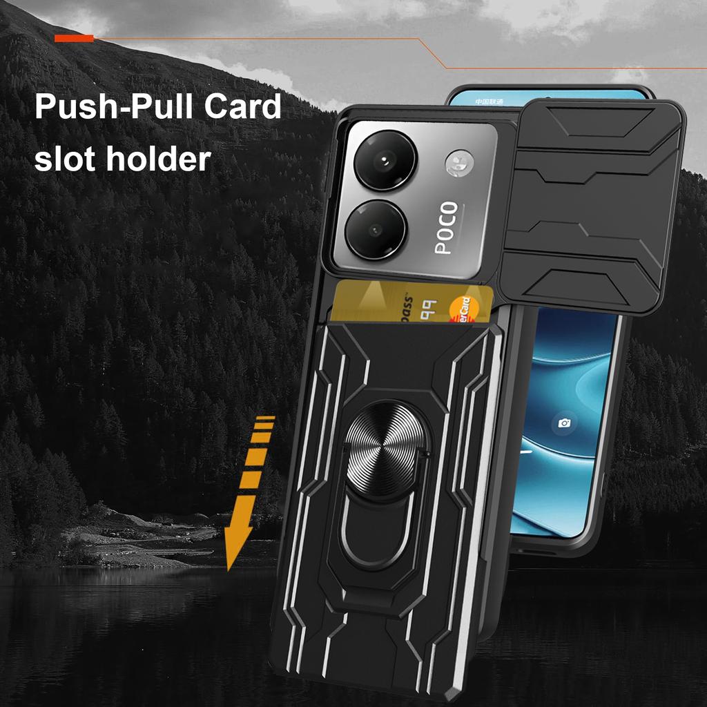 For Xiaomi Poco M7 Pro 5G Case PC+TPU Kickstand Phone Back Cover with Camera Slider