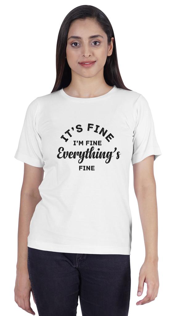 Inkmeso Crew Neck T-shirt   Its Fine I'm Fine Everything Is Fine" Letter Printed Inspirational Jersey Top For