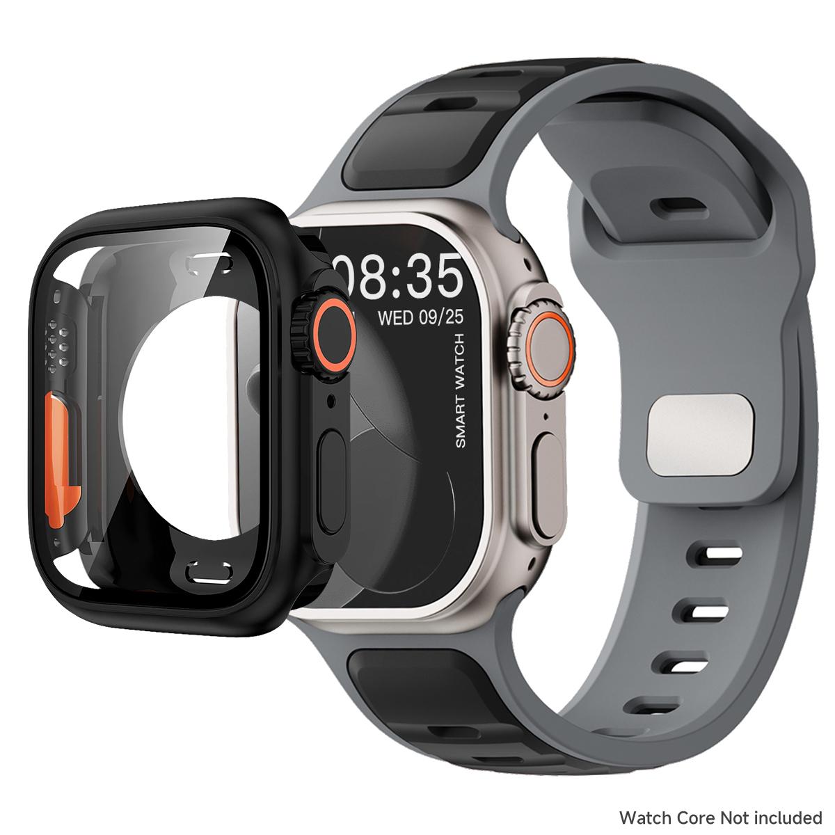 

Чехол для ПК+силиконовый ремешок для Apple Watch Series 11 10 9 8 7 6 SE3, противоударная жесткая крышка, спортивный ремешок для Iwatch 44 мм 45 мм 46 мм, бампер 44mm for 6 5 4 se