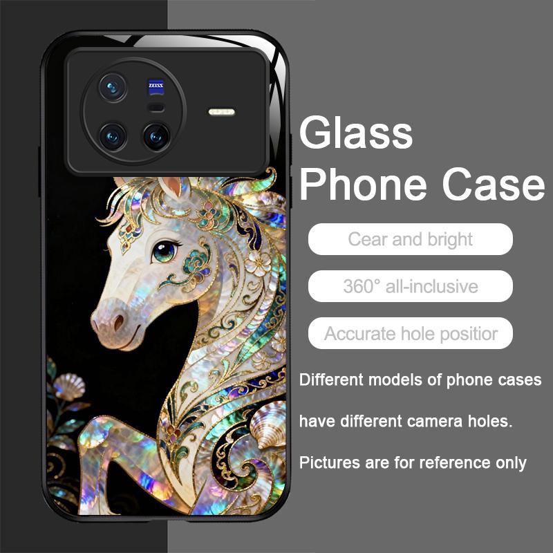 

Stylish Horses Marble Texture Printed Tempered Glass Phone Case for OPPO Reno 13F 12 11 Pro 10 SE Find X3 Lite X5 X7 Ultra Cover OPPO Find X6 Pro