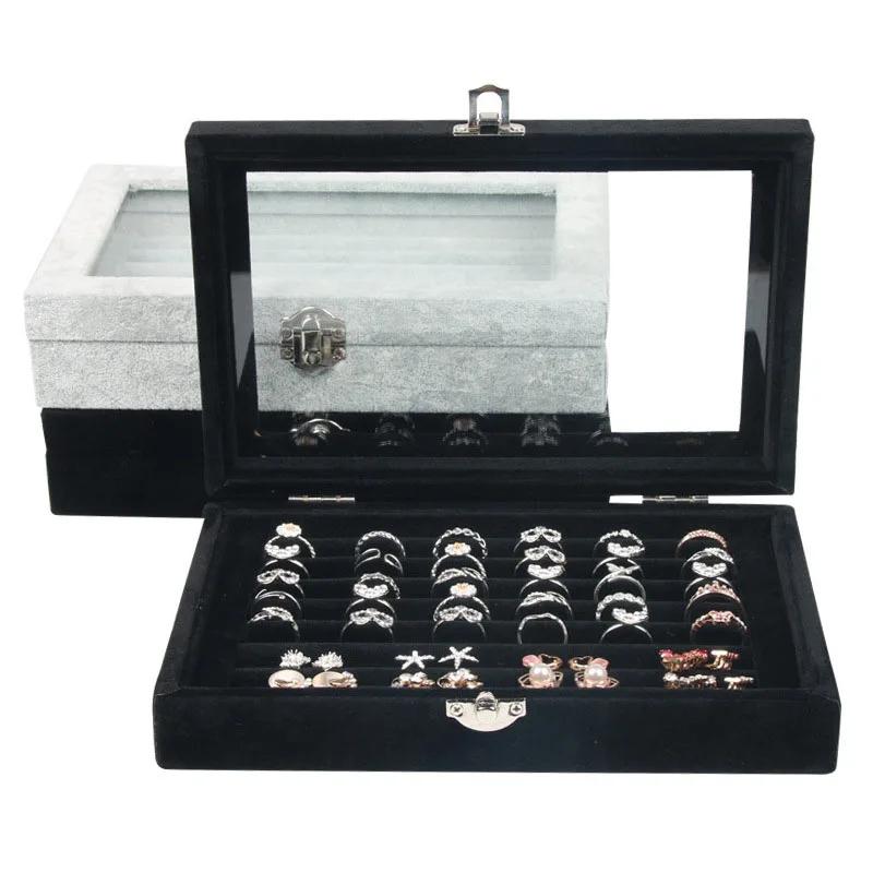 1pc Large Capacity Transparent Velvet Jewelry Box Earring Ring Display Storage Container Jewelry Organizer Makeup Organizer