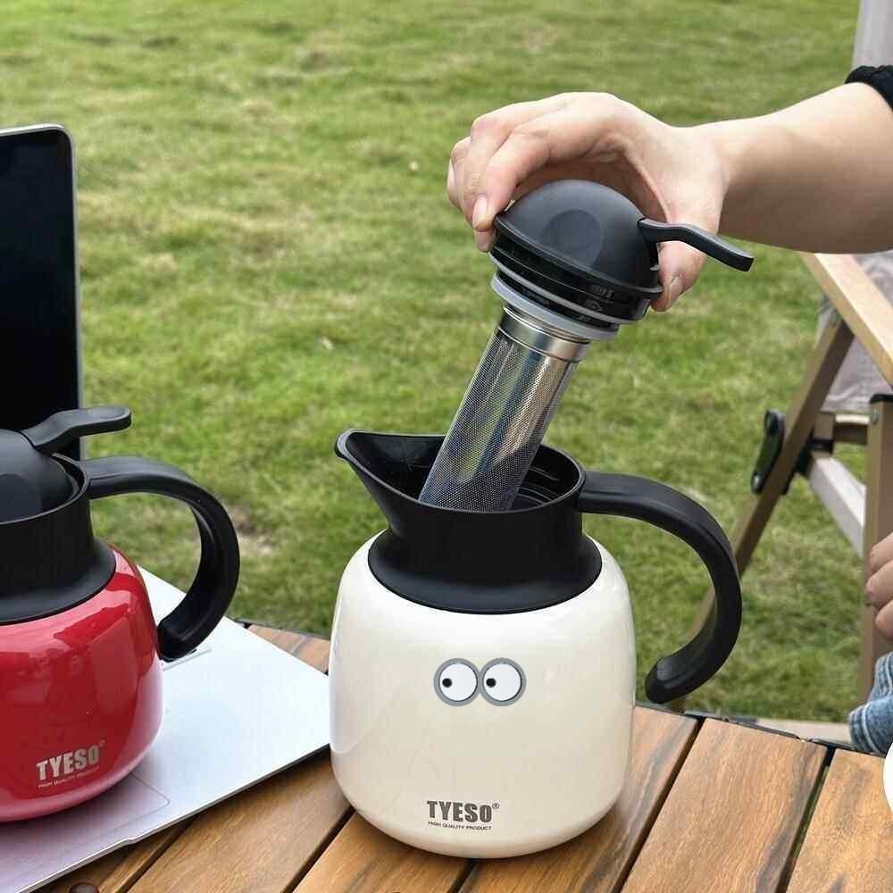 Tyeso 1000ML Pumpkin-Shaped Thermos Steel Insulated Tea Infuser Hot Cold Water Bottle Removable Infuser 304 Stainless Large Capacity with Eye Sticker