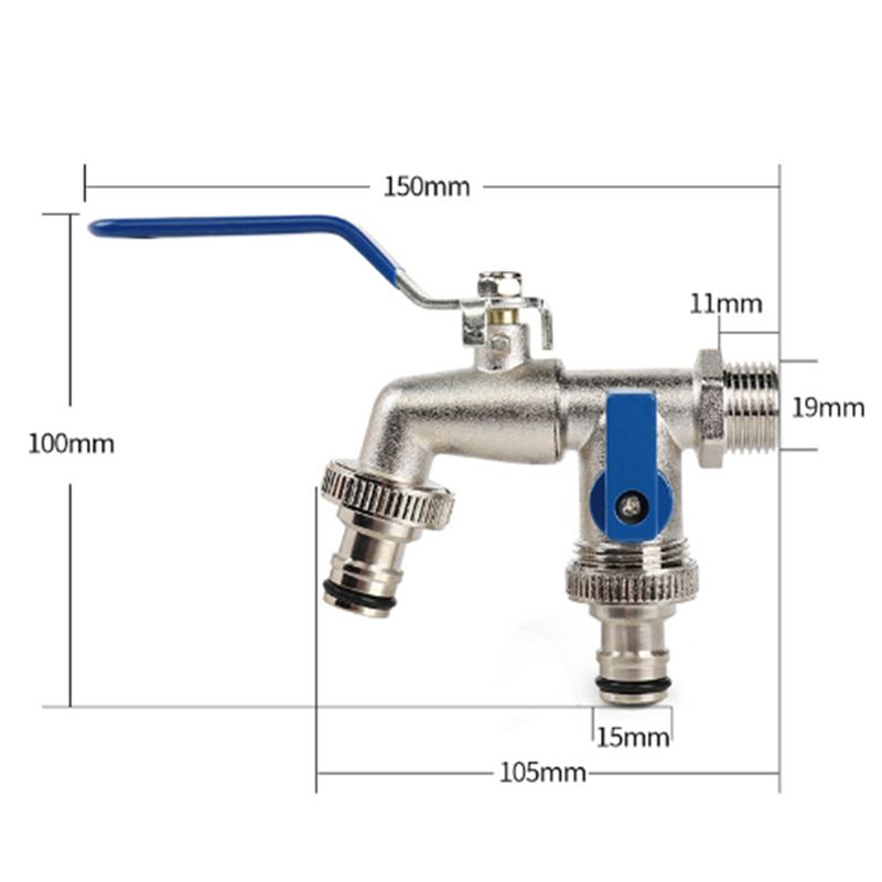 A60zalloy Garden Faucet Dual Control Water Discharge Replacement Adapter Double Nipple Faucet With Handle Easy Turn On/Offmay