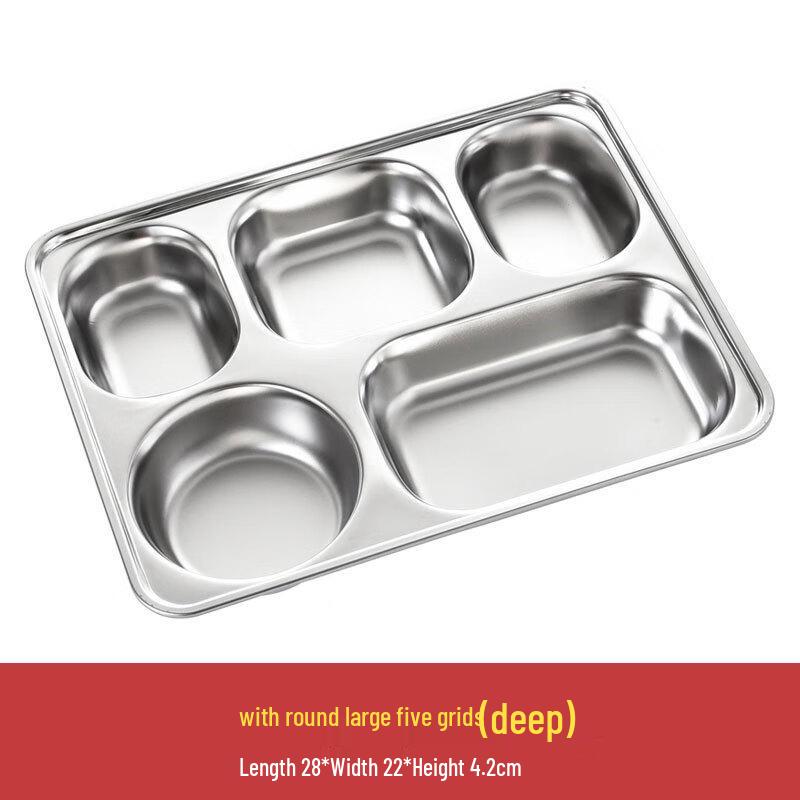 LIJIA FITMENT Thickened Stainless Steel 5-Compartment Deep Meal Tray