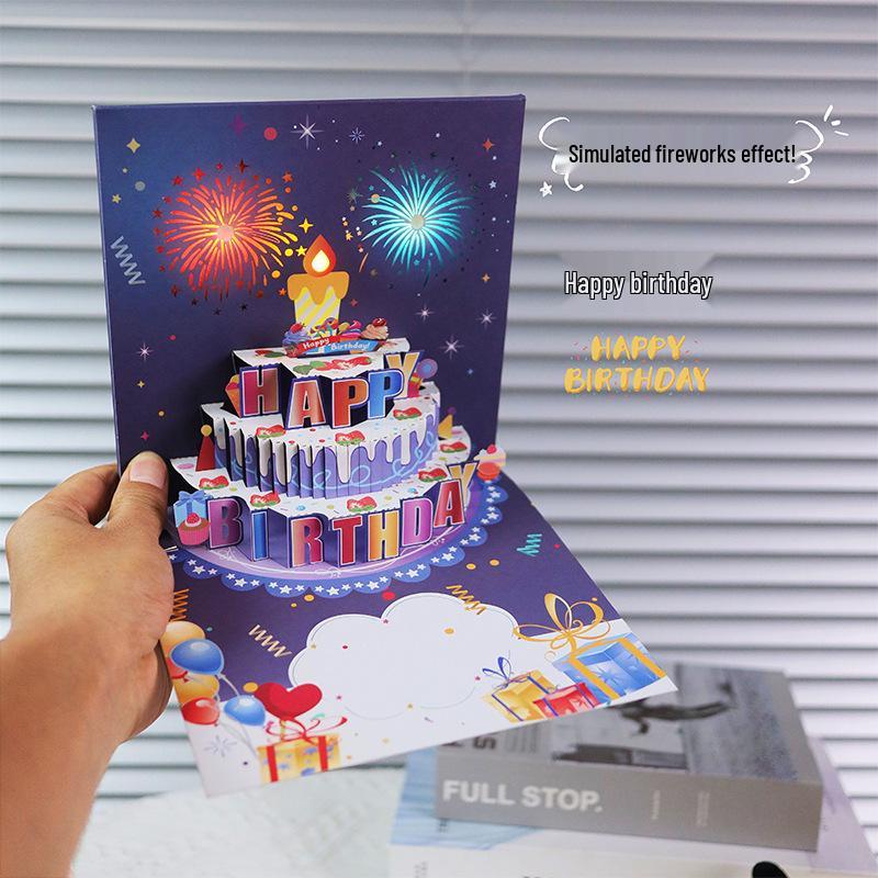 2026 3D Pop-up Открытка-торт с фейерверком на День Рождения с музыкой