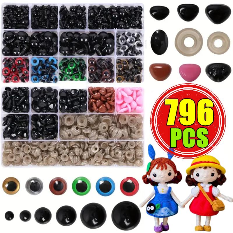 796-100PCS DIY Craft Eyes Noses Sets Eyeball Doll Accessories Plastic Colorful Safety Eyes Noses For Doll Craft DIY Making Tools