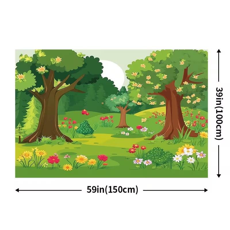 2D Flat Cartoon Spring Forest Backdrop Kids Photography Background 47.2x31.5inch/120*80cm