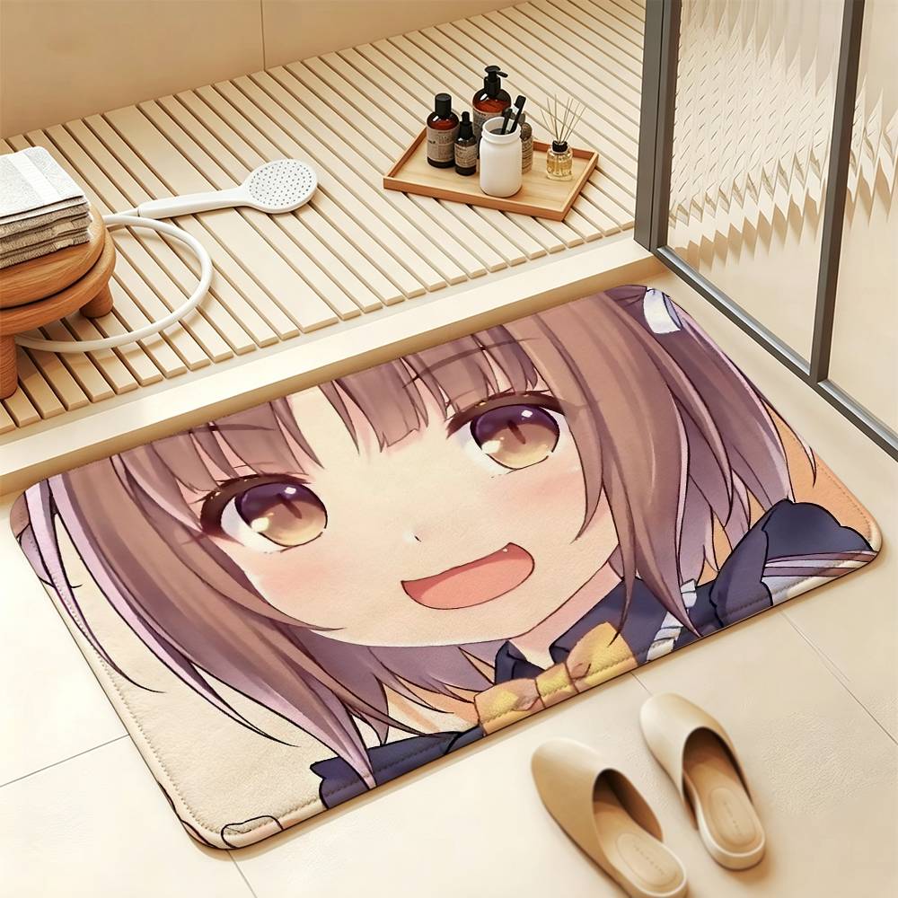 N-NEKOPARA Kawaii A-Azuki Short Plush Rug Carpet mat Machine Washable Soft Comfortable Anti‑Slip Floor Mat Home Decor