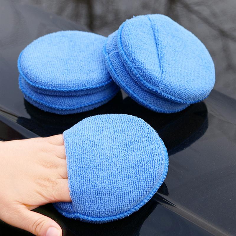 SEAMETAL Car Waxing Polish Sponges 5 Inch Car Detailing Wax Applicator Pads Round Pocket Microfiber Foam Sponges Car Cleaning Tools