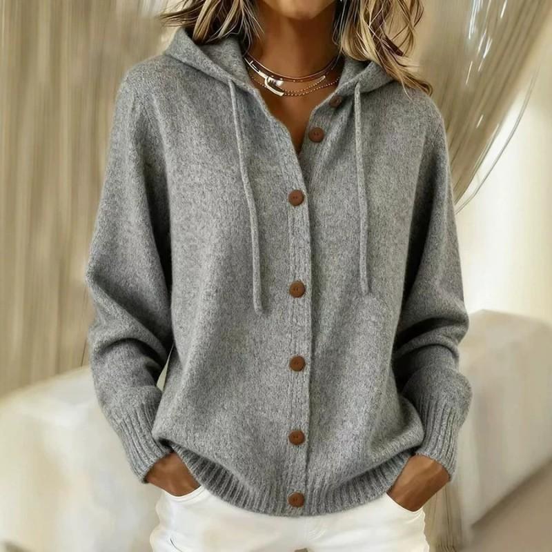 2026 Fall Womens Knit Cardigan Hooded Sweater Button Front Casual Fashion Outerwear
