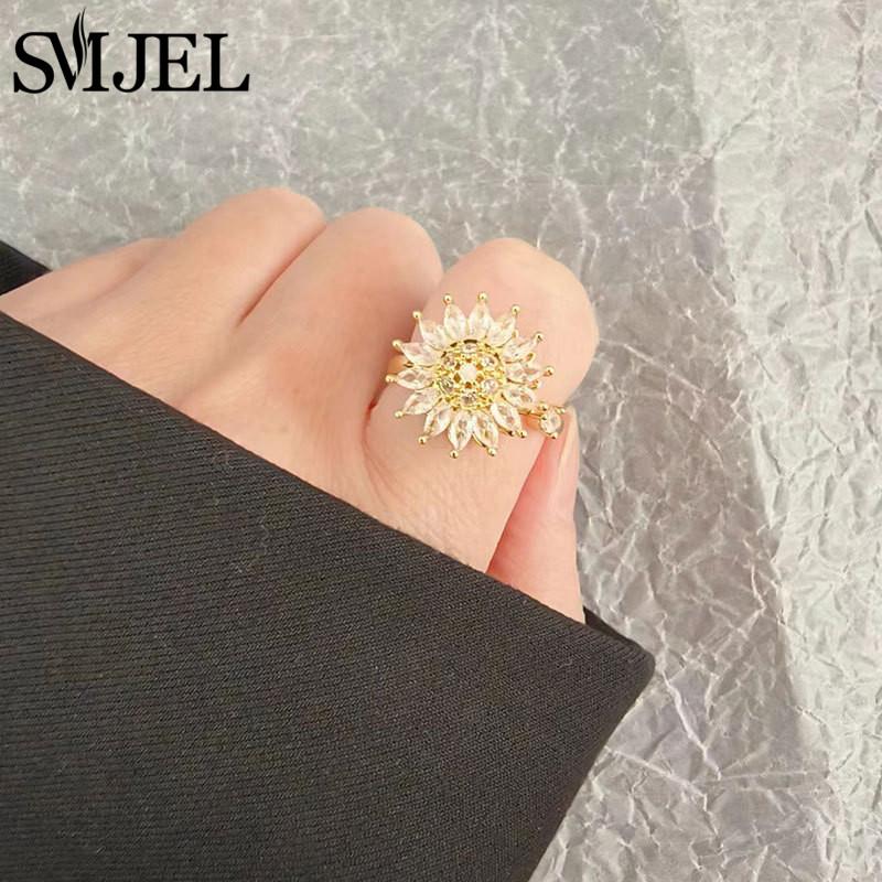 Trendy Anti Anxiety Relaxing Rotating Rings Women Fashion Jewelry Metal Sun Star Moon Spinner Charms Finger Accessories