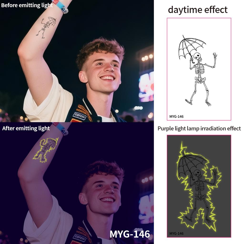UV Reactive Water Transfer Temporary Tattoos Glow-in-the-Dark for Night Parties Sexy Style for Face Body Application Paper