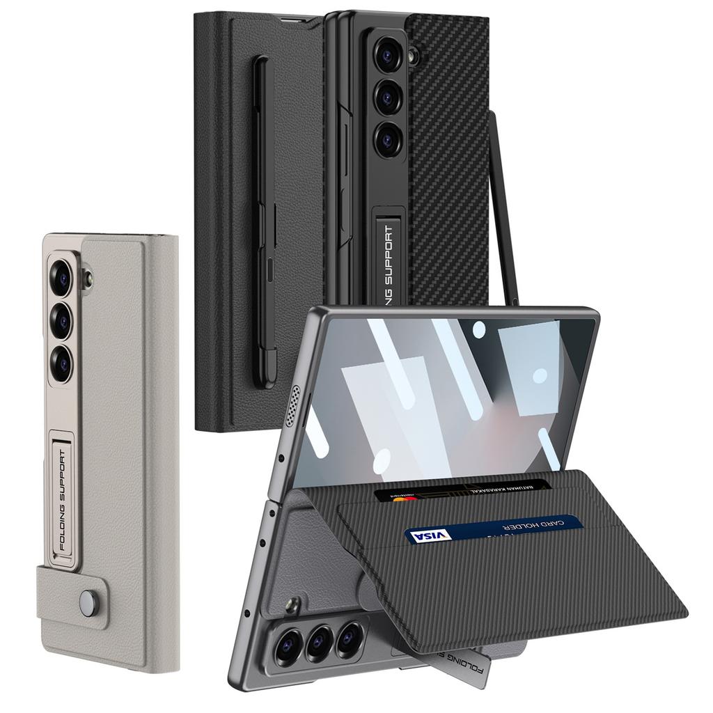 Samsung Z Fold6 Side Buckle Magnetic Suction Phone Case Flip Leather Case Card Wallet Protective Case Holder Pen Slot