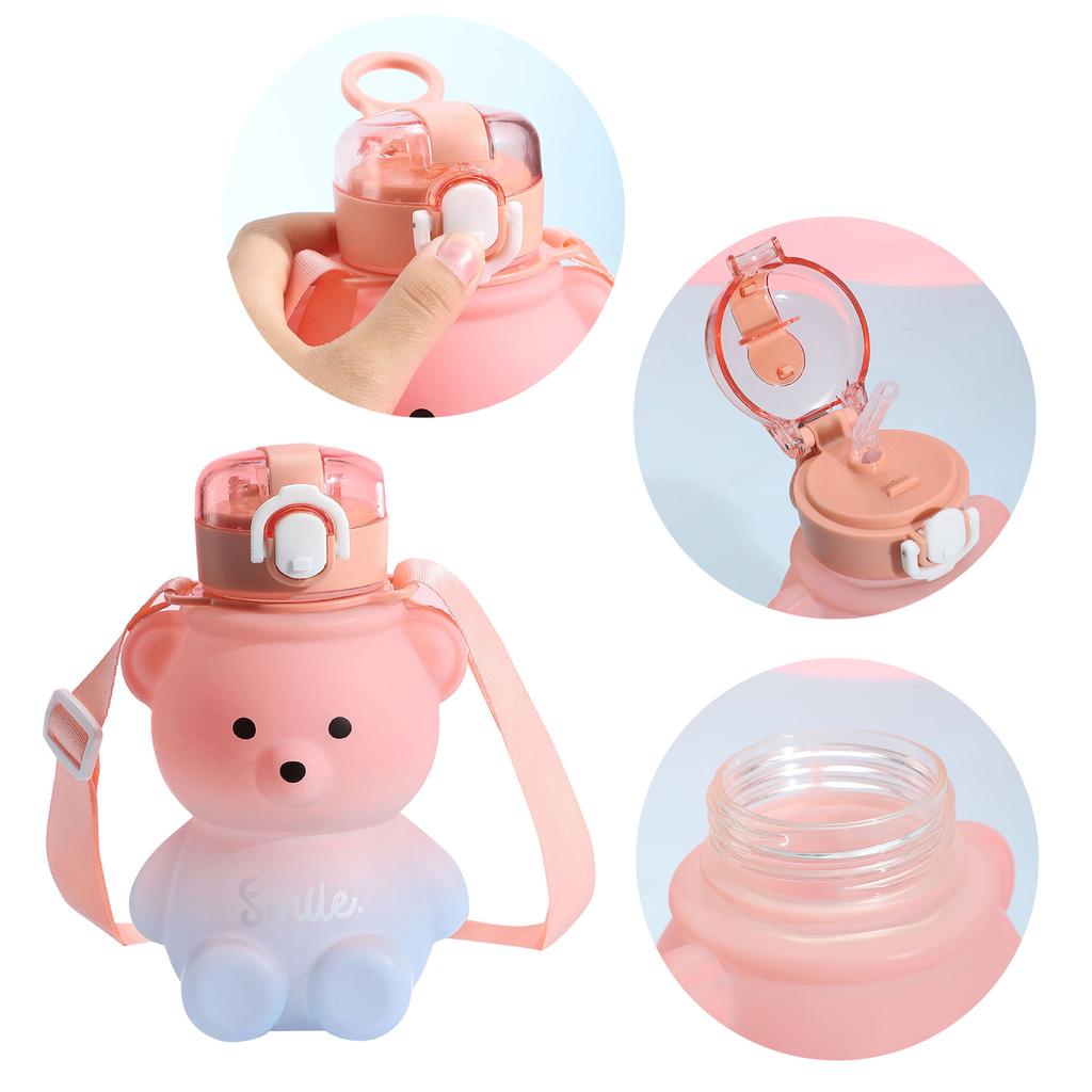 Cute Bear Kettle Straw Water Cup Summer Plastic Straw Drinking Cup Kids Water Bottle Large Capacity Water Bottle